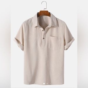 Men’s Hooyi Corduroy Solid Short Sleeve Basic Shirt - Medium - Beige